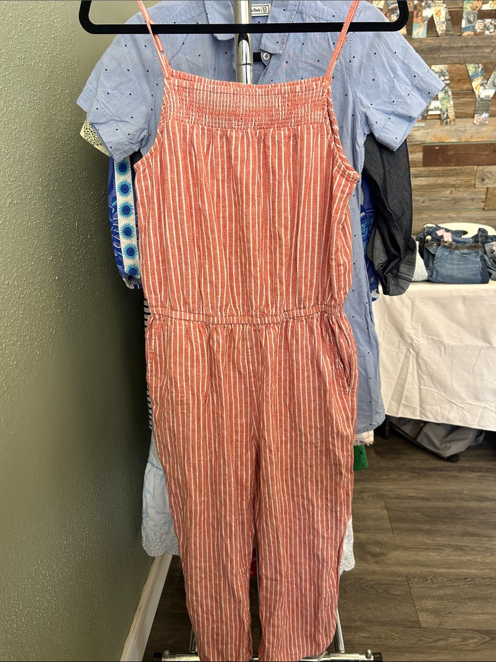 beachlunchlounge Rust and White Striped Lightweight Girls Jumpsuit